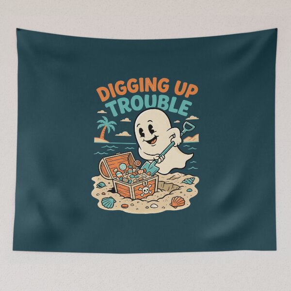 Item preview, "Digging Up Trouble" Ghost Treasure Beach Halloween Coastal Design designed and sold by Sea Gem.