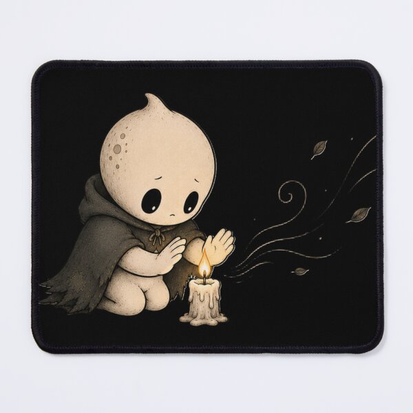 Item preview, Cute Halloween Creature Protecting a Candle – Spooky Cozy Halloween designed and sold by Golden Ember Studio.
