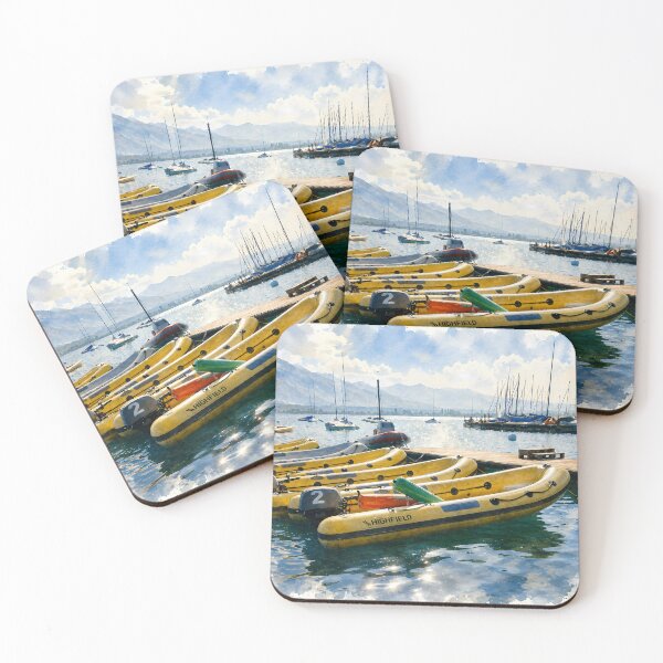 Item preview, Lake Thun Yellow Boats Watercolor Art designed and sold by SlavaArt.