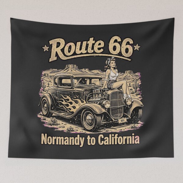 Artikelvorschau, Route 66 Road Trip T-Shirt - Normandy to California entworfen und verkauft von Normandy Road Heritage™ - Vintage Garage Art.