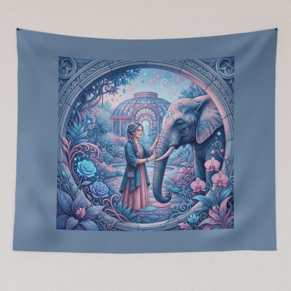 Item preview, Woman Bonding With Gentle Elephant In Garden designed and sold by Azurart2.
