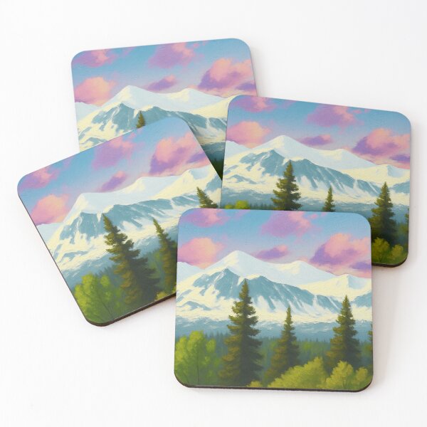 Item preview, Snowy Mountains and Forest Alaska Landscape Painting designed and sold by InkyCorvid.