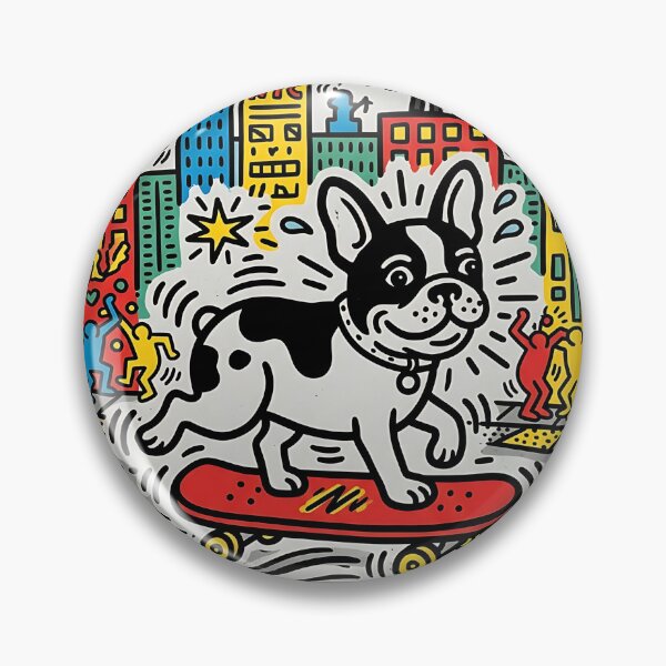 Item preview, Skateboarding French Bulldog Keith Haring Pop Art designed and sold by PictoVibe.