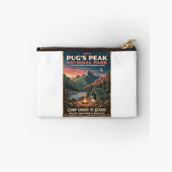 Item preview, Pug Camping Vintage Travel Poster designed and sold by PictoVibe.