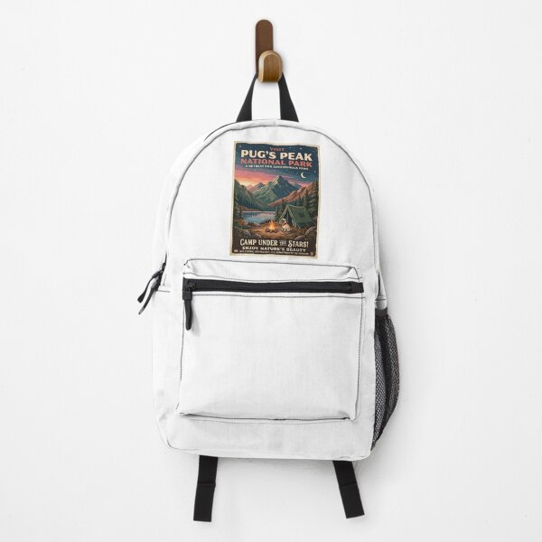 Item preview, Pug Camping Vintage Travel Poster designed and sold by PictoVibe.