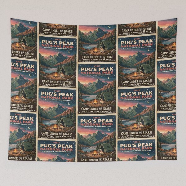 Item preview, Pug Camping Vintage Travel Poster designed and sold by PictoVibe.