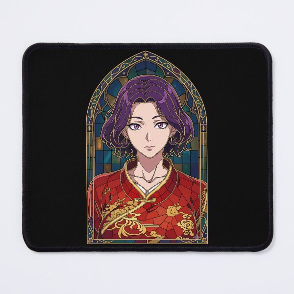 Item preview, Retrato de Azusa Hamaoka en vidriera con un elegante kimono rojo azulado. designed and sold by mildaclairmo.