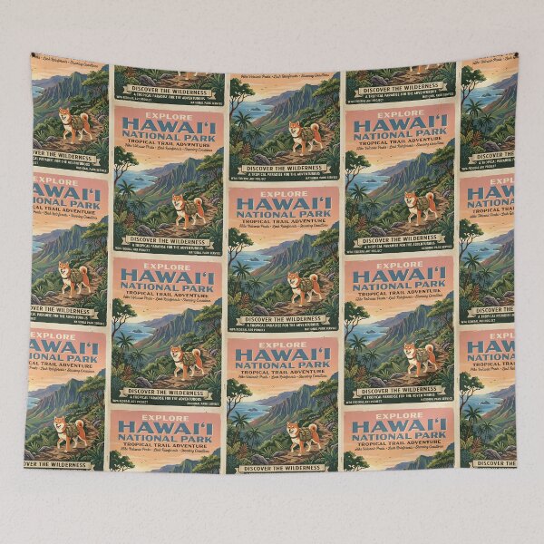 Item preview, Shiba Inu Hiking Tropical WPA Poster designed and sold by PictoVibe.