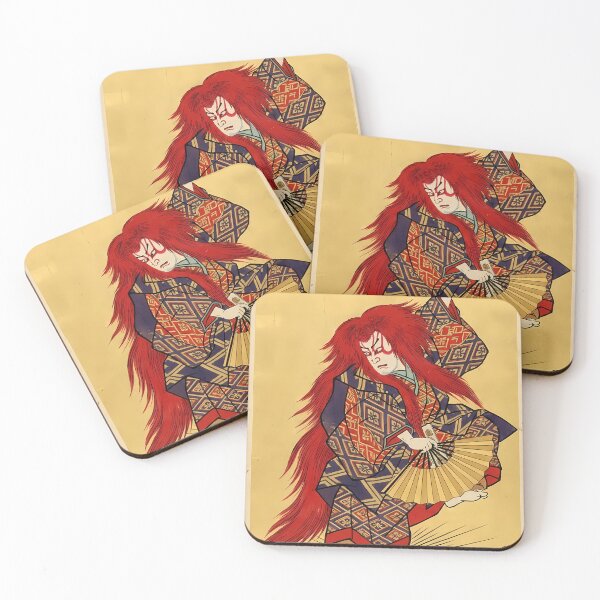 Item preview, Red Kabuki Lion Dance with Golden Fans designed and sold by TokyoUkiyoHouse.