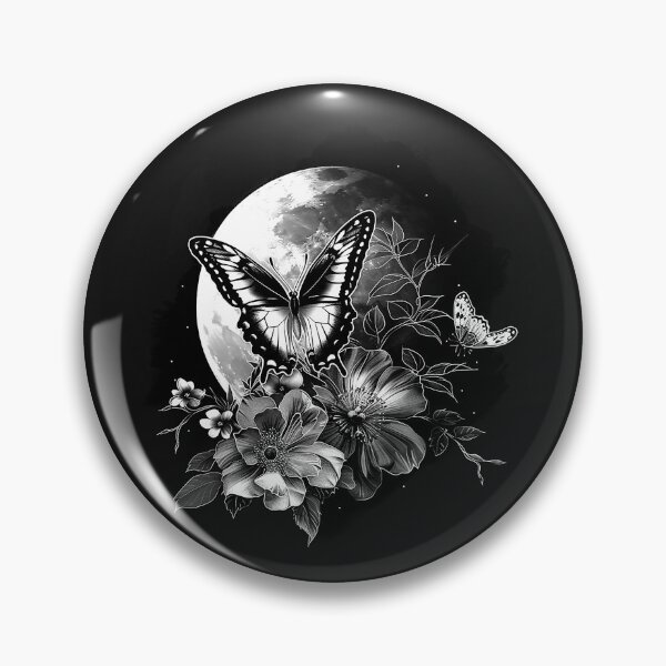 Item preview, Moon Butterfly Floral Night Garden Black and White Celestial Art designed and sold by inkoutninja.