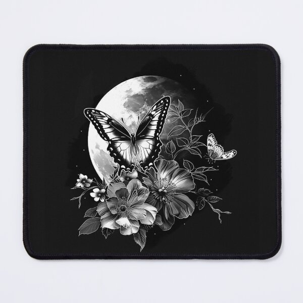 Item preview, Moon Butterfly Floral Night Garden Black and White Celestial Art designed and sold by inkoutninja.