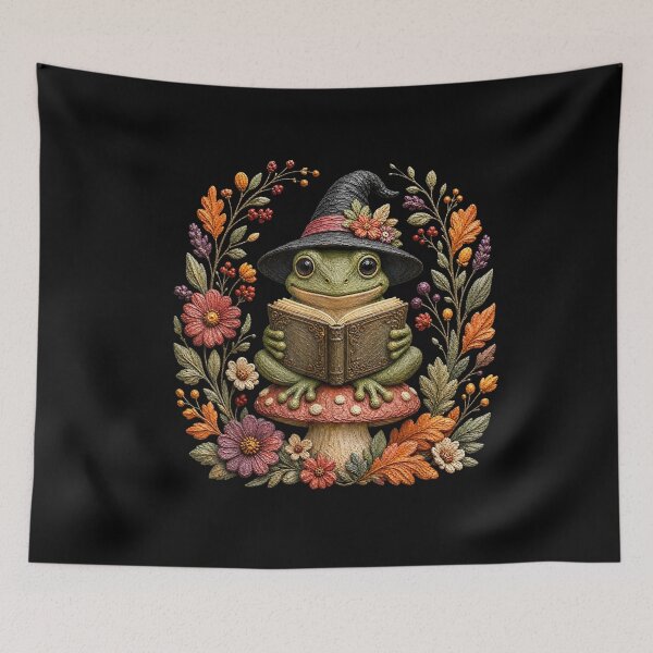 Item preview, Cute Witch Frog Reading Book Autumn Cottagecore Art designed and sold by VioletNance.