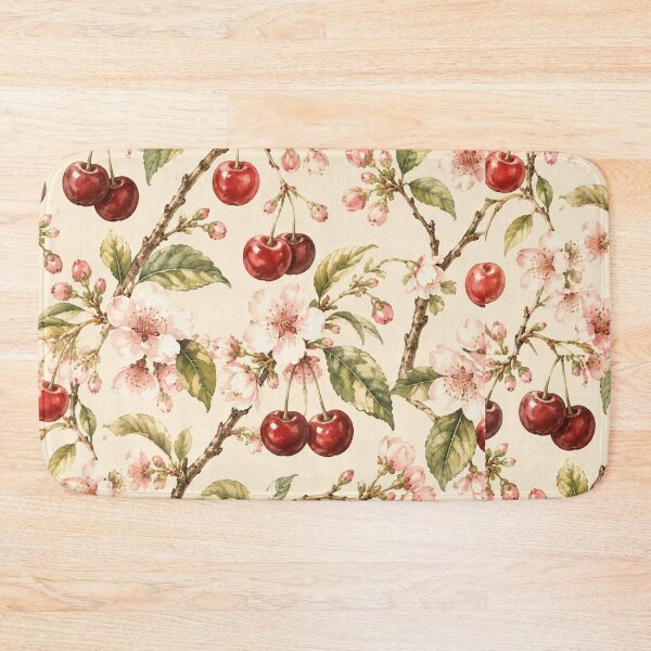 Item preview, Vintage Botanical Cherry Fruit and Blossoms Pattern designed and sold by NinaVibeStudio.
