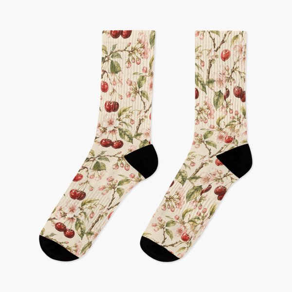 Item preview, Vintage Botanical Cherry Fruit and Blossoms Pattern designed and sold by NinaVibeStudio.