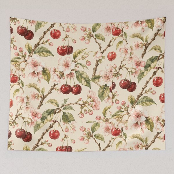 Item preview, Vintage Botanical Cherry Fruit and Blossoms Pattern designed and sold by NinaVibeStudio.