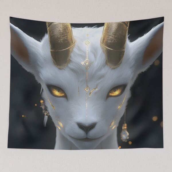 Item preview, goat celestial oracle golden horns white mystic creature designed and sold by mildaclairmo.