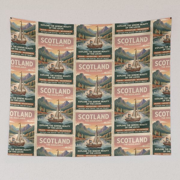 Item preview, Scottish Fold Cat Sailing Vintage Poster designed and sold by PictoVibe.