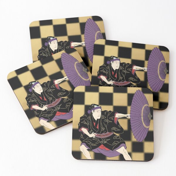 Item preview, Kabuki Actor with Purple Umbrella and Checkered Background designed and sold by TokyoUkiyoHouse.