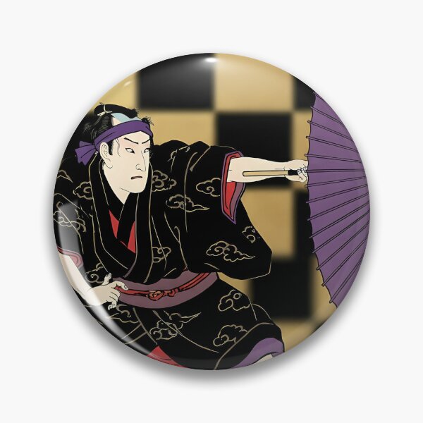 Item preview, Kabuki Actor with Purple Umbrella and Checkered Background designed and sold by TokyoUkiyoHouse.