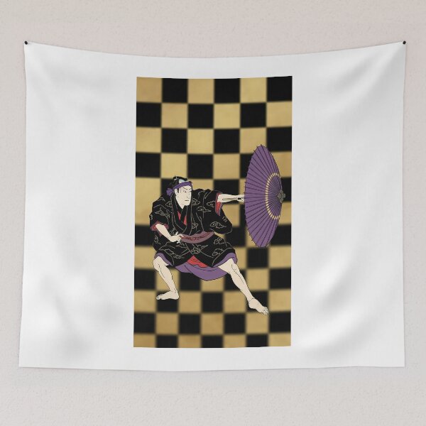 Item preview, Kabuki Actor with Purple Umbrella and Checkered Background designed and sold by TokyoUkiyoHouse.