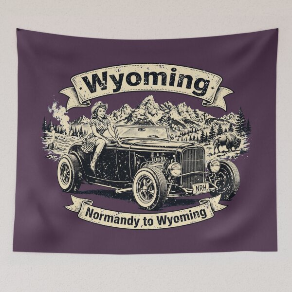 Item preview, Wyoming Route 66 T-Shirt - Normandy to Wyoming designed and sold by Normandy Road Heritage™ - Vintage Garage Art.