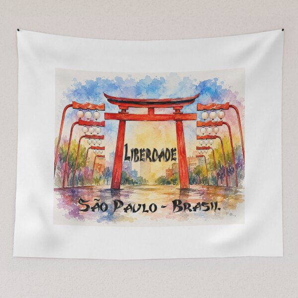 Item preview, Liberdade Sao Paulo – Japanese District Torii  Gate Watercolor designed and sold by Sampa In Focus.