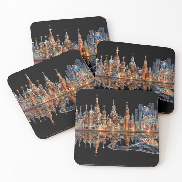 Item preview, Reflejo de un vibrante paisaje urbano y del ornamentado horizonte nocturno de Moscú. designed and sold by Rocky Mountain Artistry.