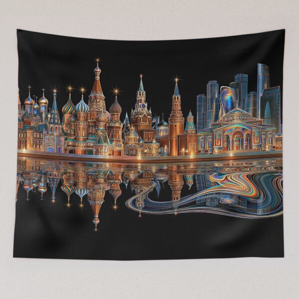 Aperçu de l'œuvre Reflet vibrant du paysage urbain, ciel nocturne orné de Moscou créée et vendue par Rocky Mountain Artistry.