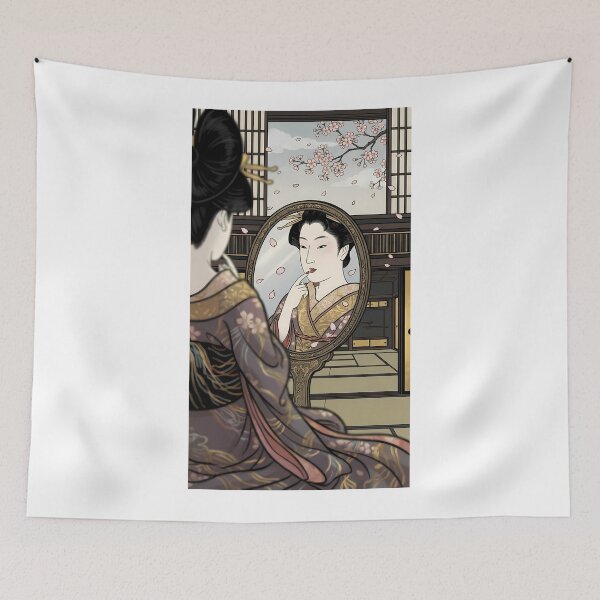 Item preview, Geisha Admiring Her Reflection in Oval Mirror designed and sold by TokyoUkiyoHouse.