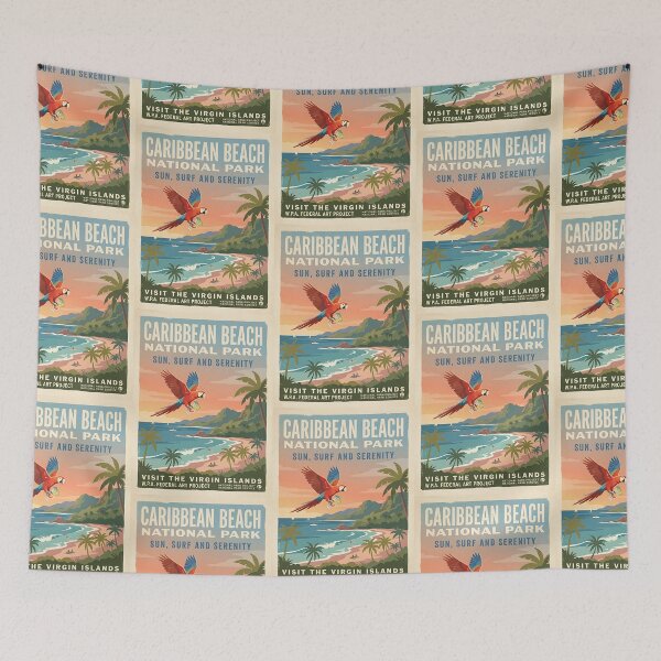 Item preview, Parrot Tropical Beach WPA Poster designed and sold by PictoVibe.