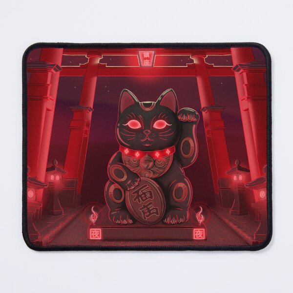 Item preview, Maneki neko/fortune cat under japanese torii with red neon lights designed and sold by NinkleArt.