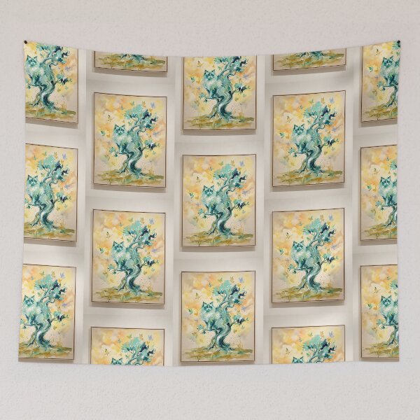 Item preview, Ragdoll Cat Tree Butterflies Surreal Art designed and sold by PictoVibe.