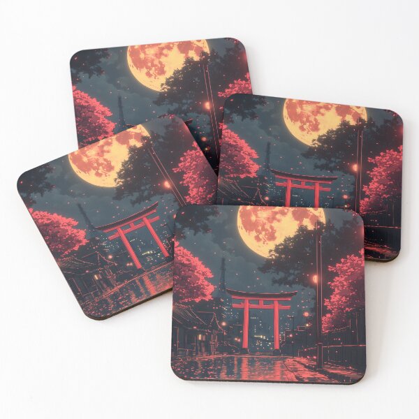 Item preview, Japanese Landscape Neon Torii Gate Full Moon Sakura designed and sold by mildaclairmo.