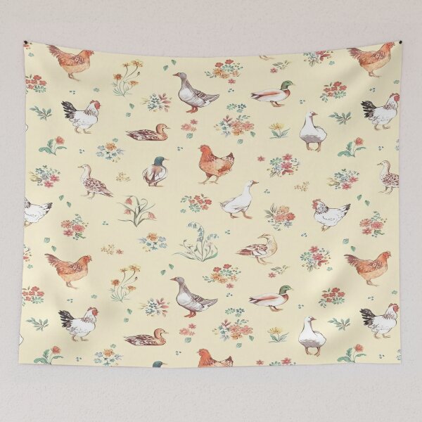 Item preview, Whimsical Chicken and Duck Pattern Featuring Delicate Floral Accents A Charming Design designed and sold by Matt_Smith.