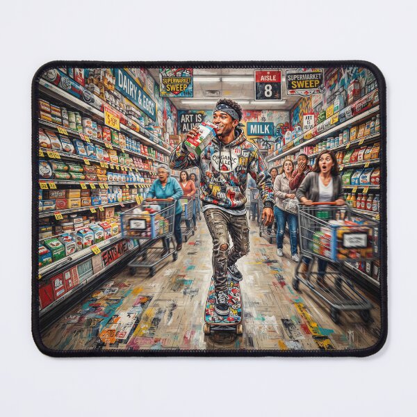 Item preview, Skateboarder Skating Down The Aisle In Supermarket designed and sold by Home Decor Art.