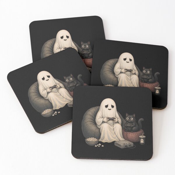Item preview, Funny ghost and cat gaming on couch designed and sold by leocreatives.