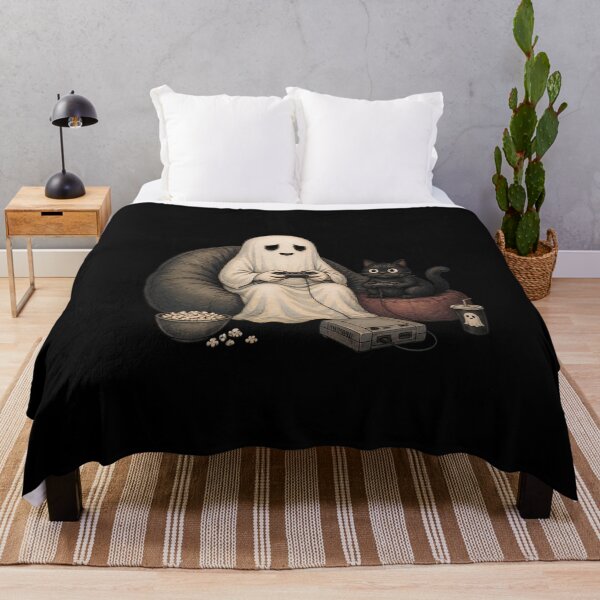 Item preview, Funny ghost and cat gaming on couch designed and sold by leocreatives.