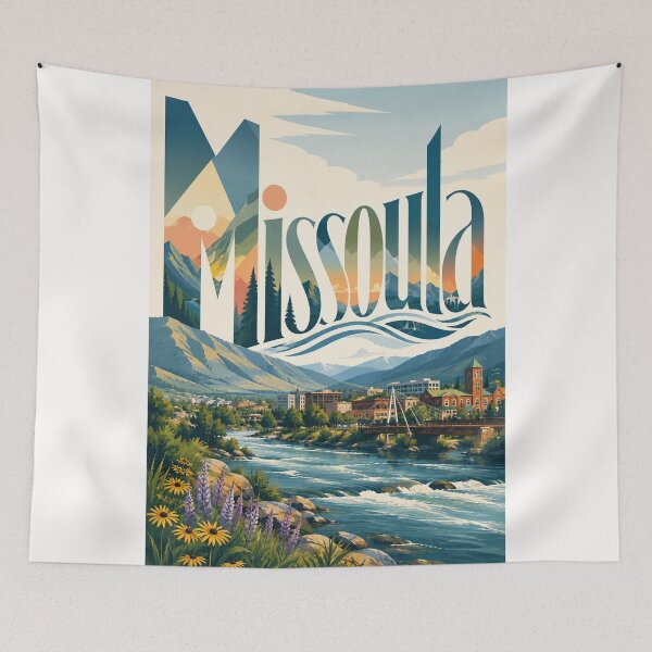 Item preview, Missoula Montana Clark Fork River beneath Rocky Mountain Peaks designed and sold by Places On Earth.