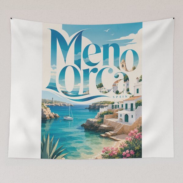 Item preview, Menorca Spain Turquoise Mediterranean Cove with White Coastal Houses designed and sold by Places On Earth.