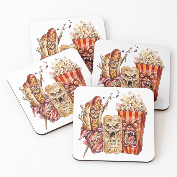 Item preview, Spooky Halloween Movie Night Monster Popcorn and Zombie Hot Dog Watercolor Illustration designed and sold by VibranPalette.
