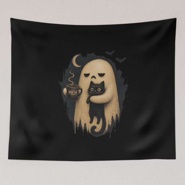 Item preview, Funny Grumpy Ghost Cat Coffee MEH Halloween designed and sold by leocreatives.
