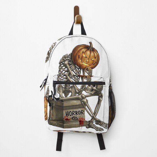 Item preview, Halloween illustration of a thinking skeleton with a pumpkin head designed and sold by VibranPalette.