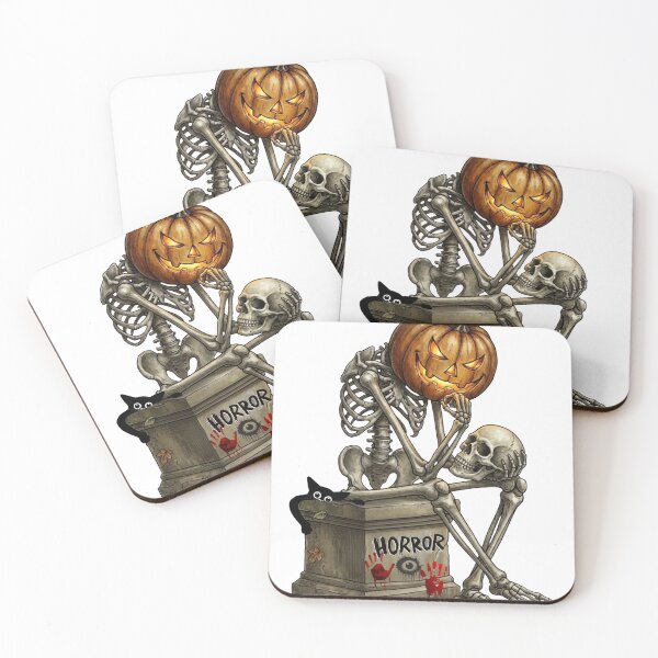 Item preview, Halloween illustration of a thinking skeleton with a pumpkin head designed and sold by VibranPalette.