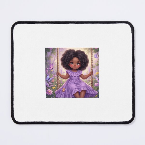 Item preview, Whimsical Digital Painting of a Young Black Girl with an Afro in a Purple Dress on a Swing Surrounded by Butterflies designed and sold by TheModernMuslimahchibi&more .