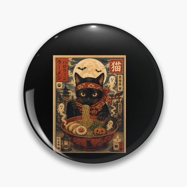 Item preview, Black Cat Eating Ramen Halloween Japanese Vintage designed and sold by LouisaOReilly.