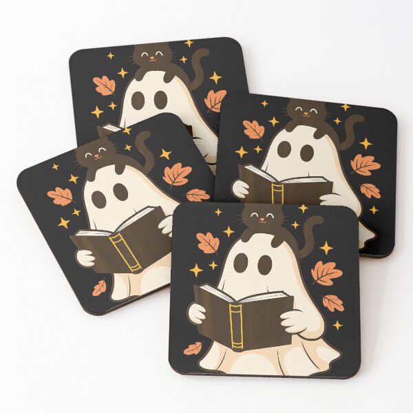 Item preview, Ghost Reading Halloween Library Black Cat Fall designed and sold by LouisaOReilly.