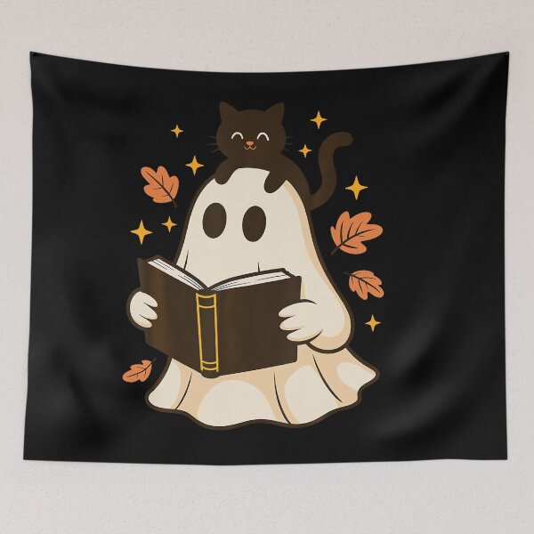 Item preview, Ghost Reading Halloween Library Black Cat Fall designed and sold by LouisaOReilly.