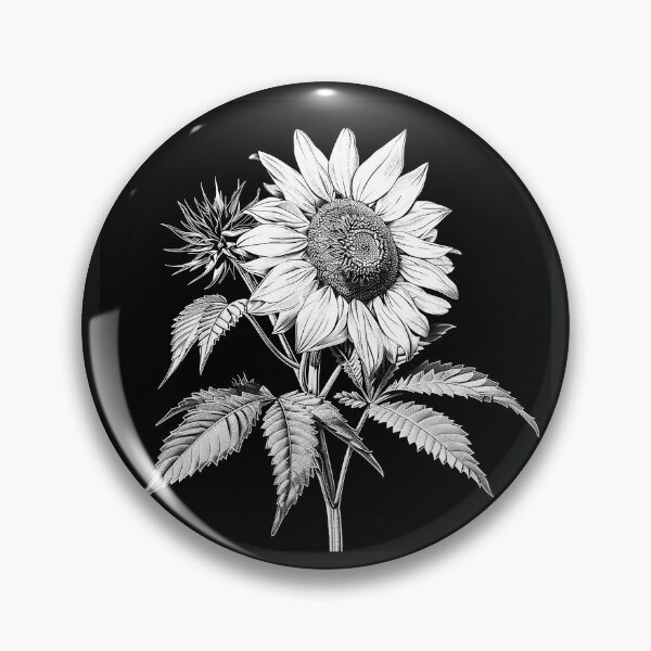 Item preview, Sunflower Botanical Line Art Black and White Vintage Floral Illustration designed and sold by inkoutninja.