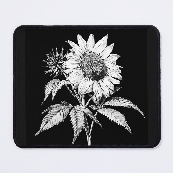 Item preview, Sunflower Botanical Line Art Black and White Vintage Floral Illustration designed and sold by inkoutninja.