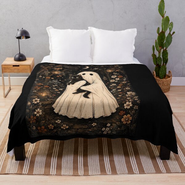Item preview, Cottagecore Ghost Black Cat Floral Spooky Aesthetic designed and sold by LouisaOReilly.